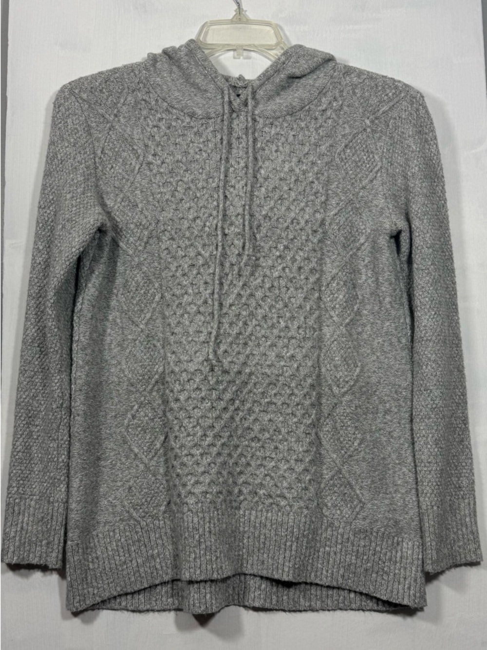American Eagle Outfitters Gray Cable-Knit Hooded Sweater